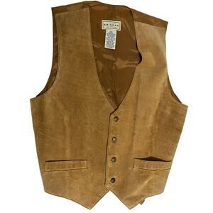 Vintage Arizona Suede Leather Vest Mens Size Small Brown Western Belted 90s